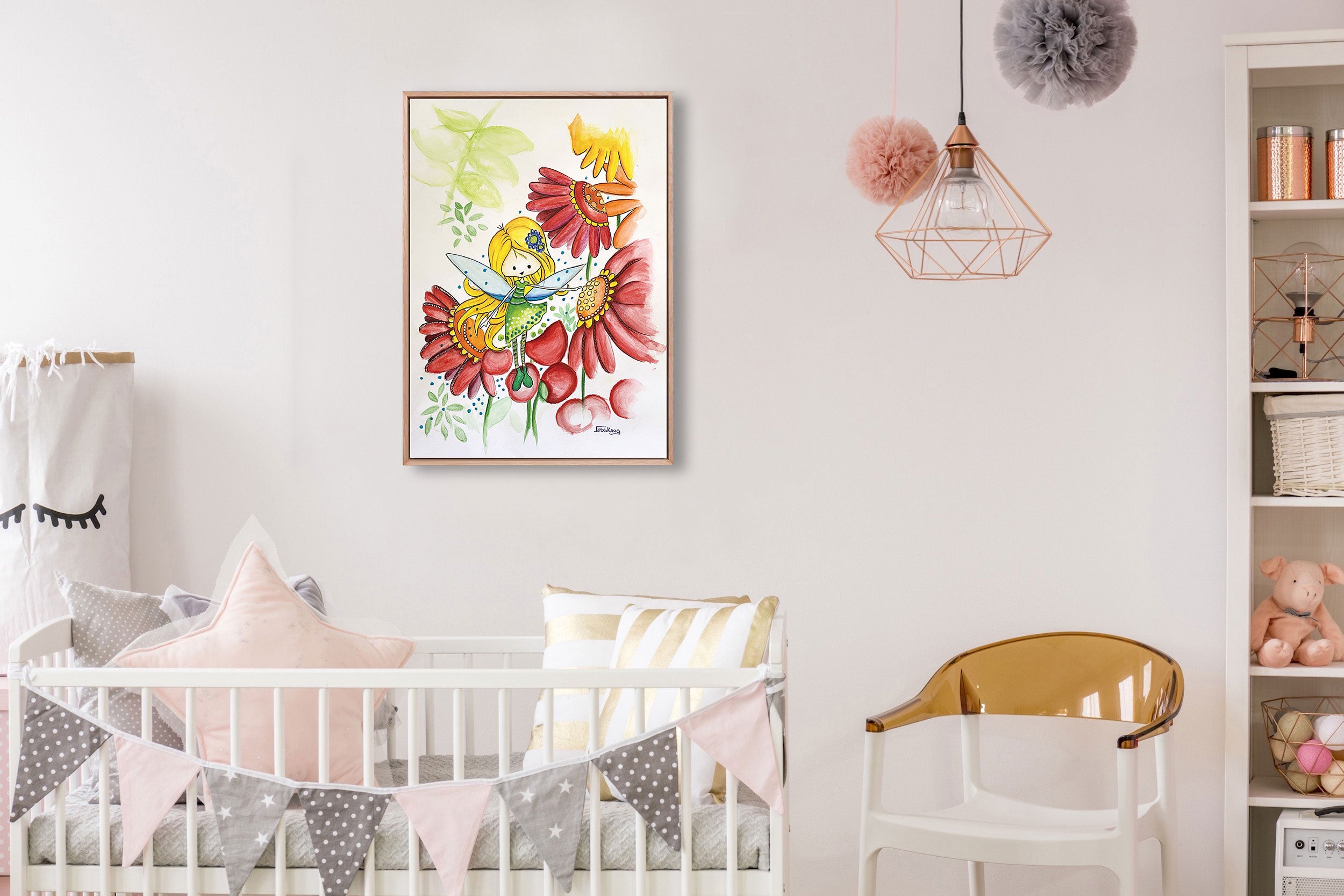 "Apple Fairy" Art Print for Kids Room