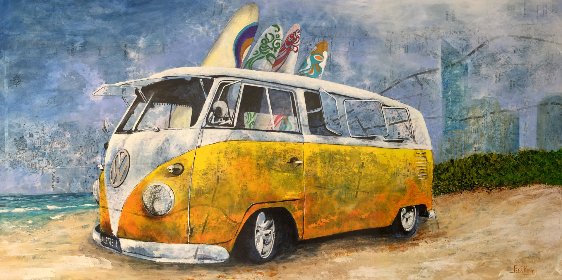 "Aussie 1 Kombi Van Yellow" Art Print