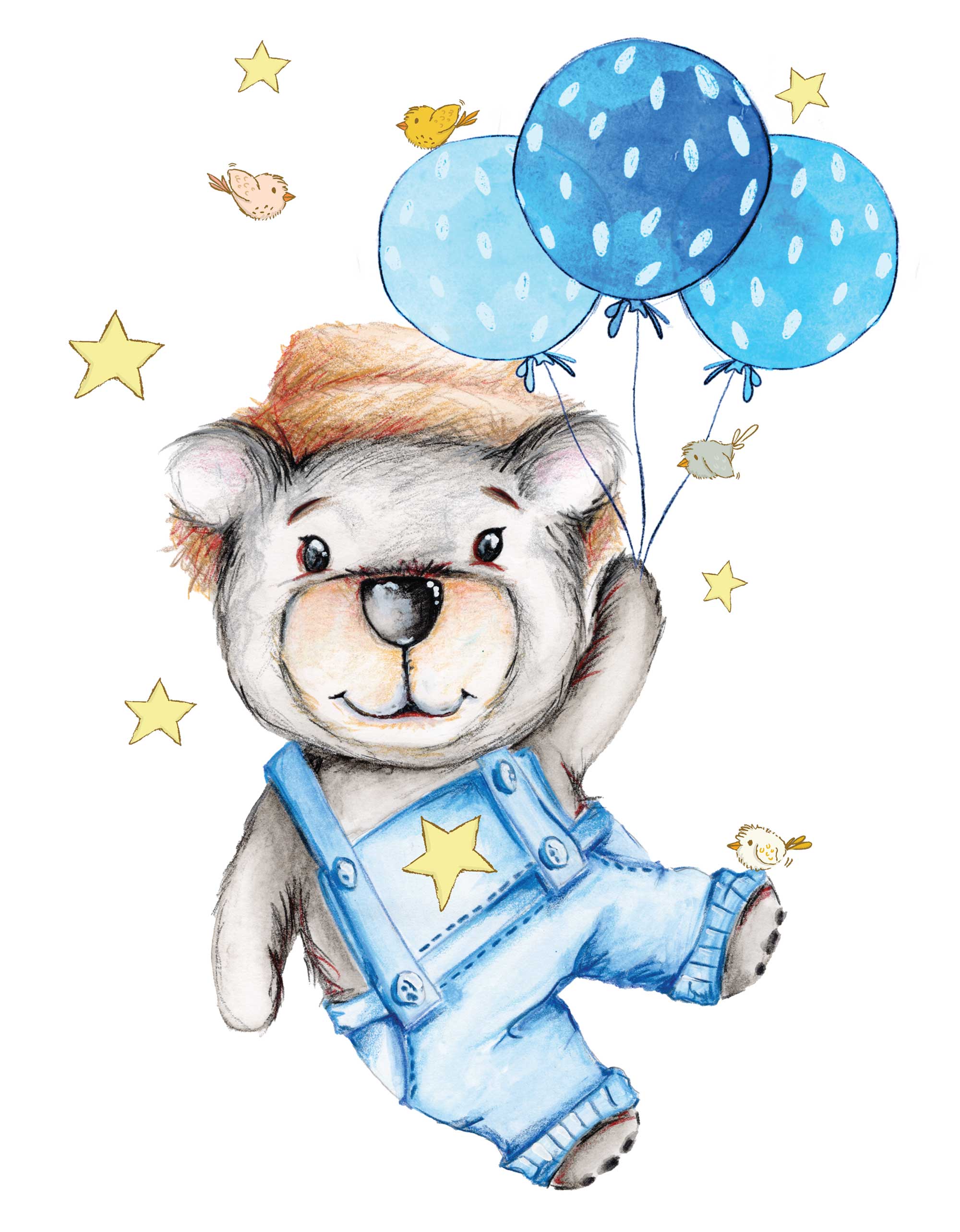 "Bear Floating with Yellow Stars" Art Print for Kids Room Kids Wall Art Jess King Artist Bear-Floating-stars-Jess-king-artist-web