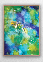 "Blue Green Peony Flower on Alcohol Ink" Art Print