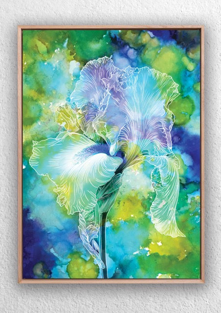 "Blue Green Iris Flower on Alcohol Ink" Art Print