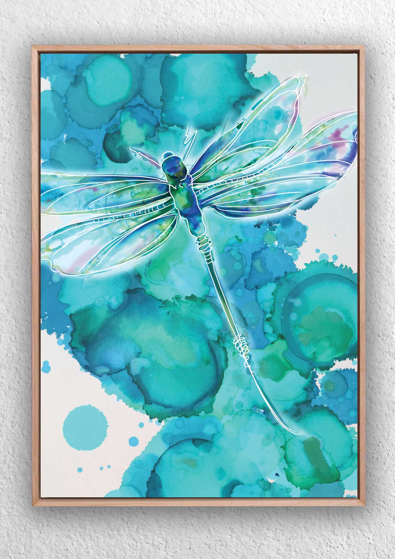 "Dragonfly Blue 2 drawing on Alcohol Ink" Art Print