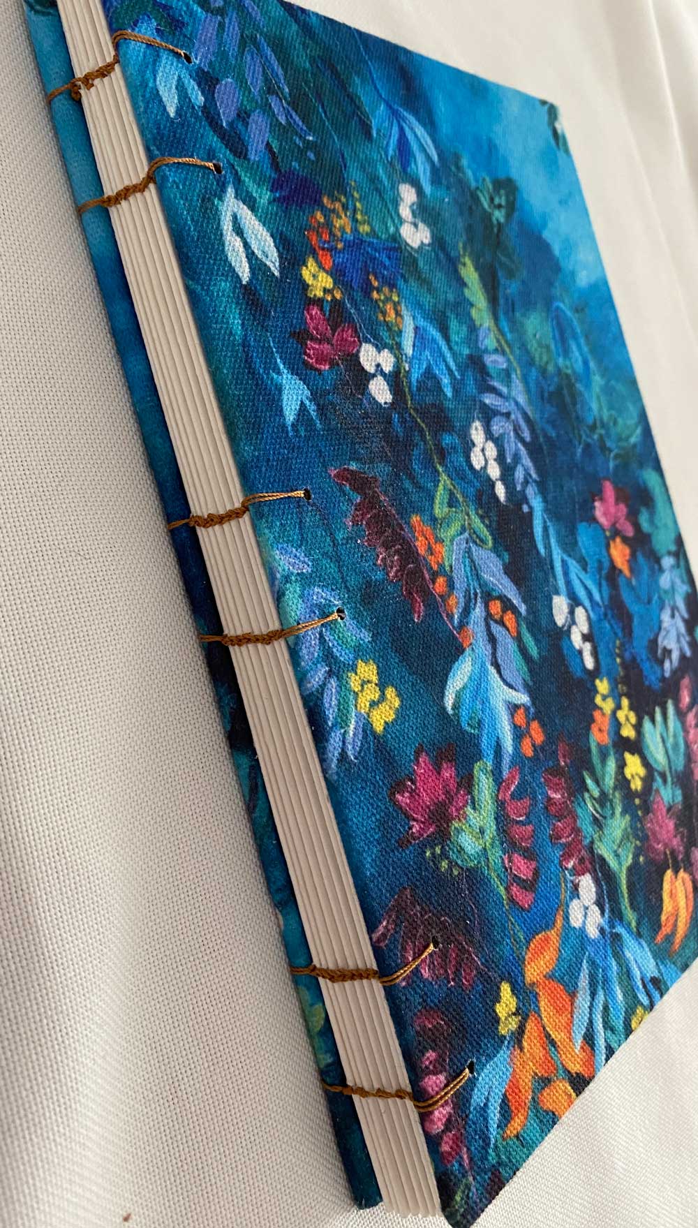 Blank A5 Art Journal | Flower Garden Cover Journal Jess King Artist Flower-garden-journal-Jess-King-stitched