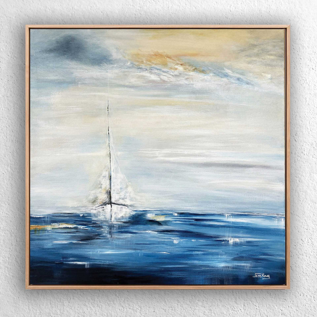 Heading In 1 - Coastal Sailboat Art Print | Nautical Journey Home Birds and Animals Jess King Artist Heading-in-1-framed_Jess_King_web