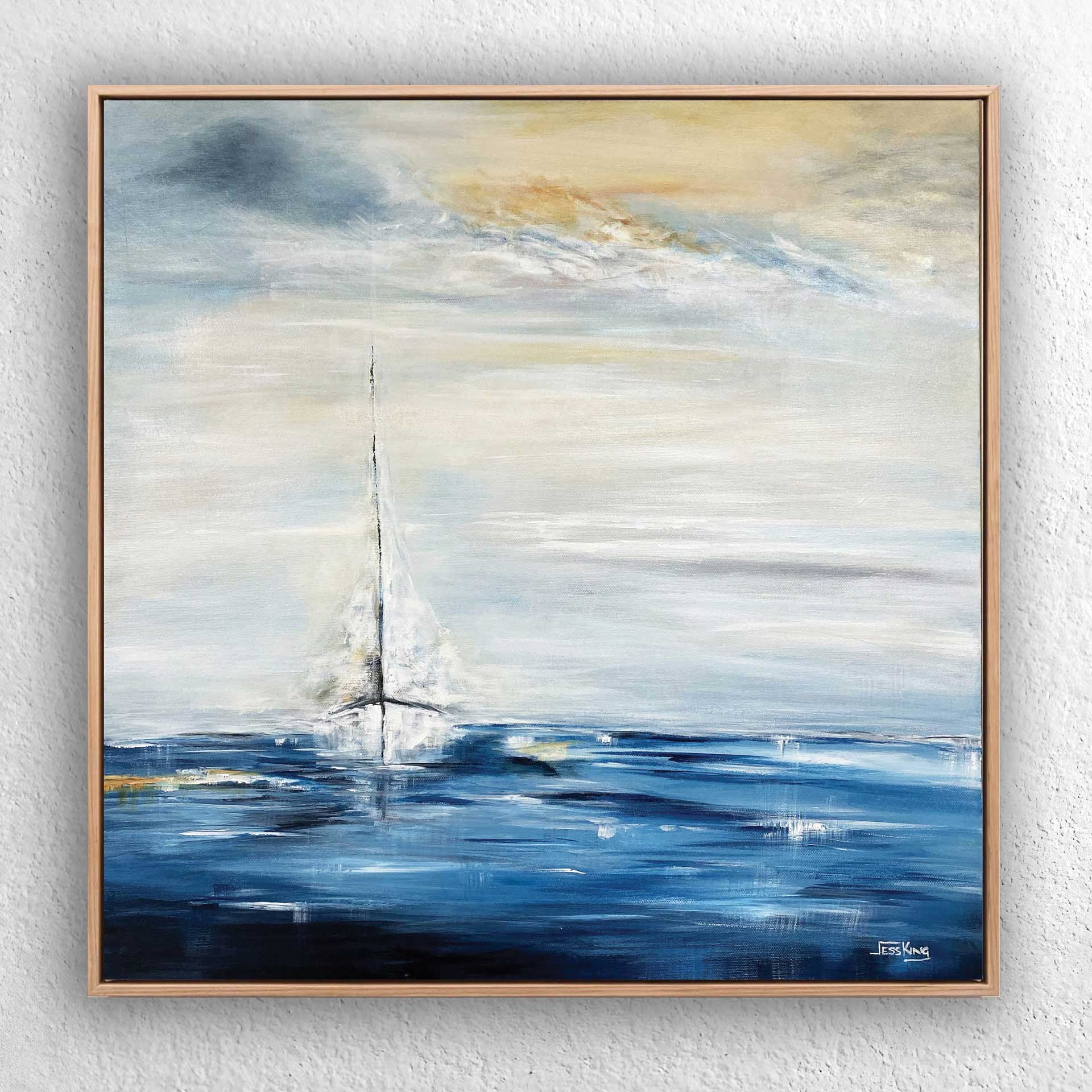 Heading In 1 - Coastal Sailboat Art Print | Nautical Journey Home Birds and Animals Jess King Artist Heading-in-1-framed_Jess_King_web