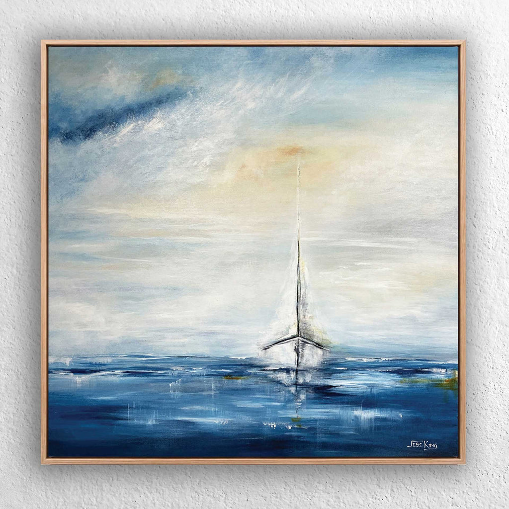 Heading In 2 - Coastal Sailboat Art Print | Nautical Journey Home Birds and Animals Jess King Artist Heading-in-2-framed_Jess_King_web