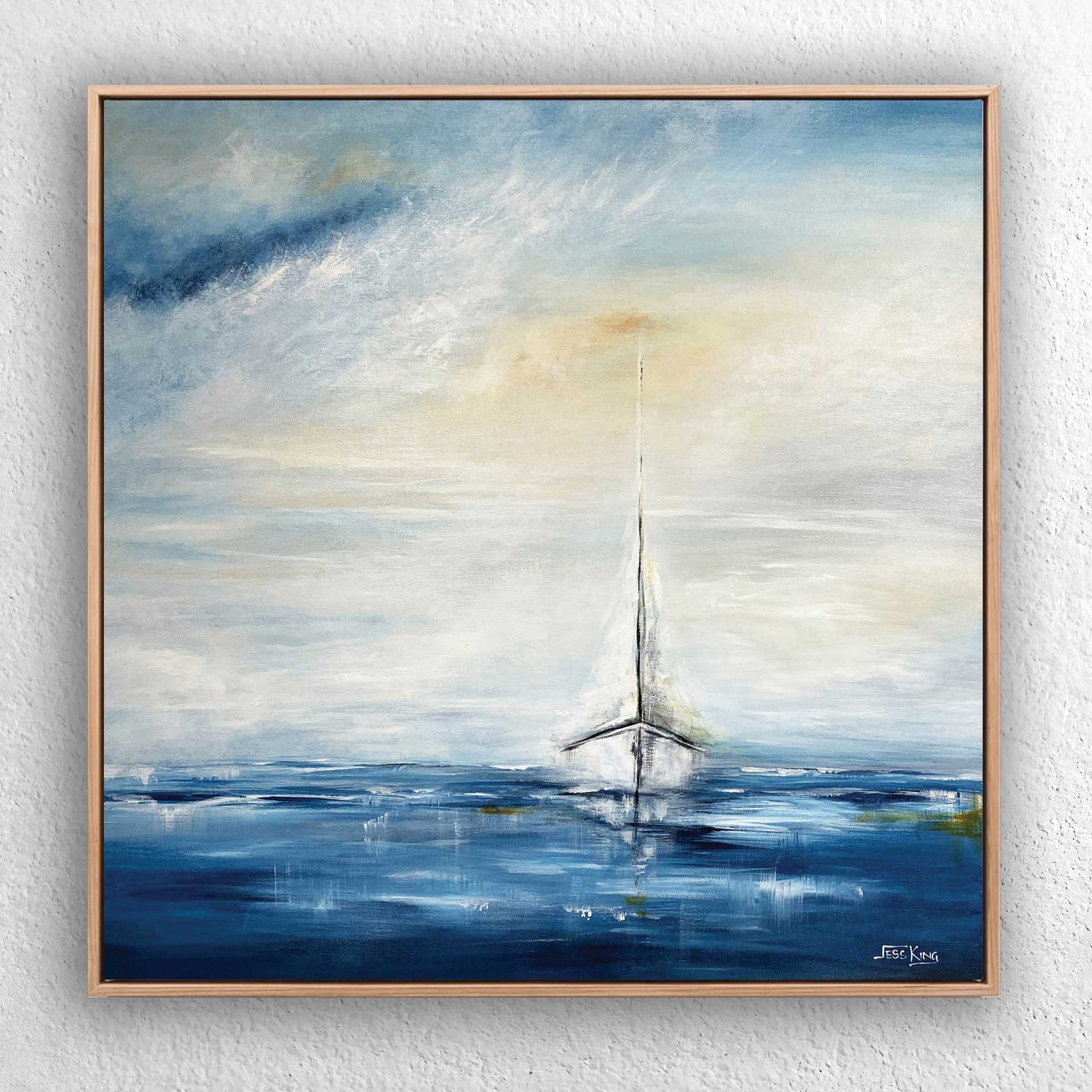 Heading In 2 - Coastal Sailboat Art Print | Nautical Journey Home Birds and Animals Jess King Artist Heading-in-2-framed_Jess_King_web