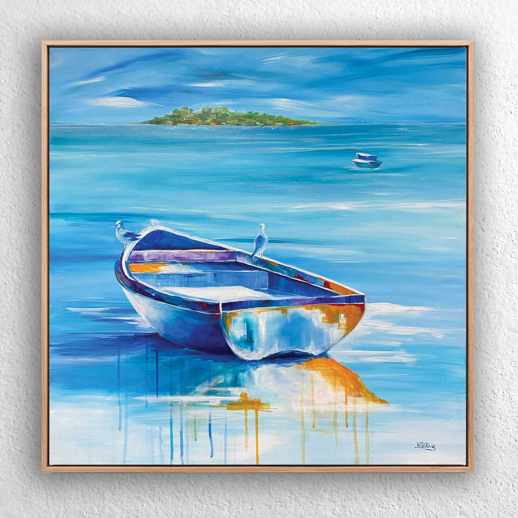 Hitching A Ride - Coastal Sailboat Art Print Birds and Animals Jess King Artist Hitching-a-ride-framed_Jess_King_web