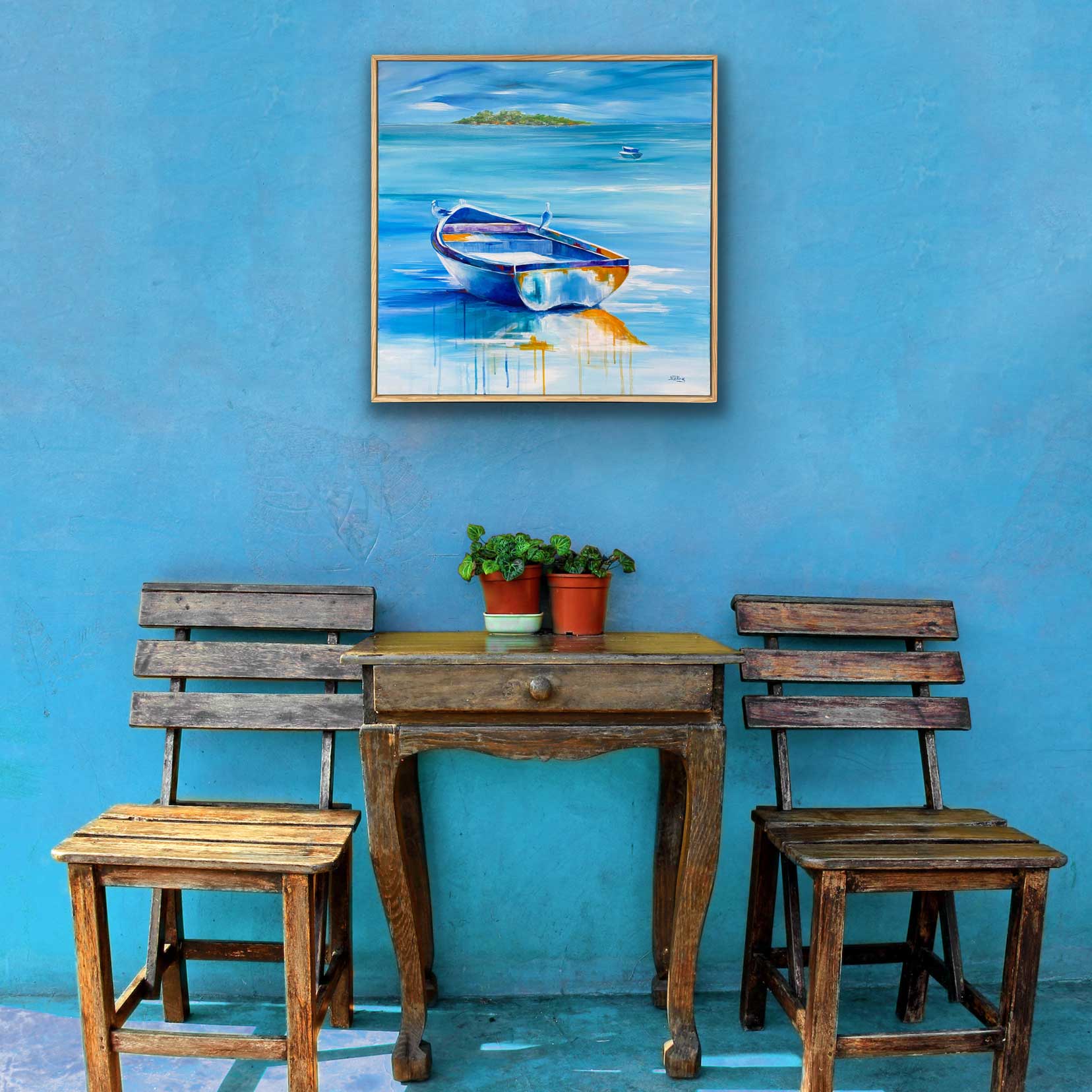 Hitching A Ride - Coastal Sailboat Art Print Birds and Animals Jess King Artist Hitching-a-ride-insitu