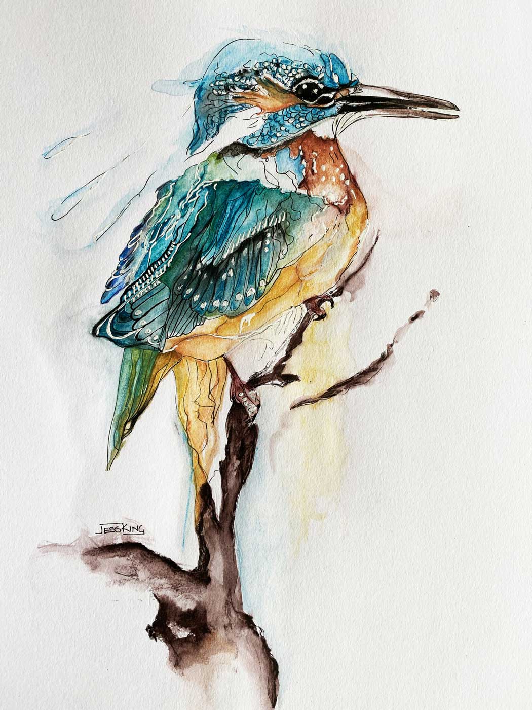 "Kingfisher study watercolor" Art Print