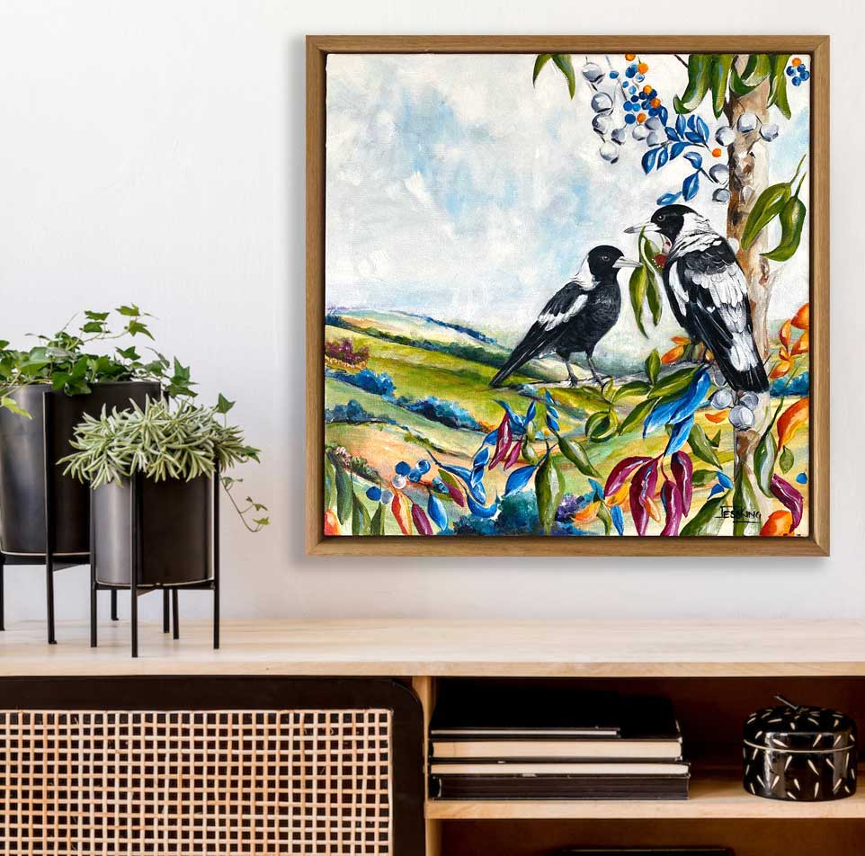 Magpie Romance Artwork - Two magpies in nature