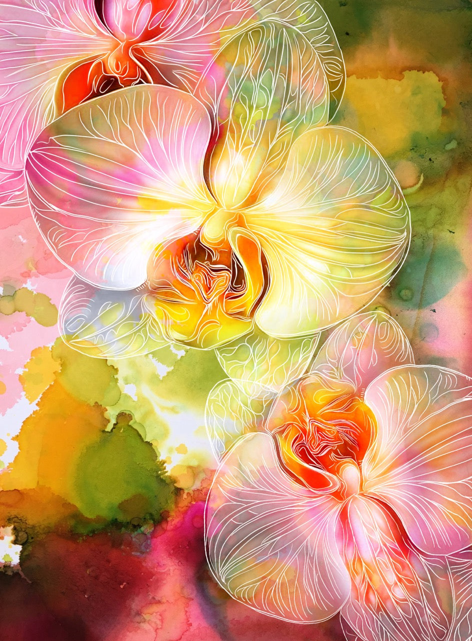 "Pink Orchid Flower on Alcohol Ink" Art Print