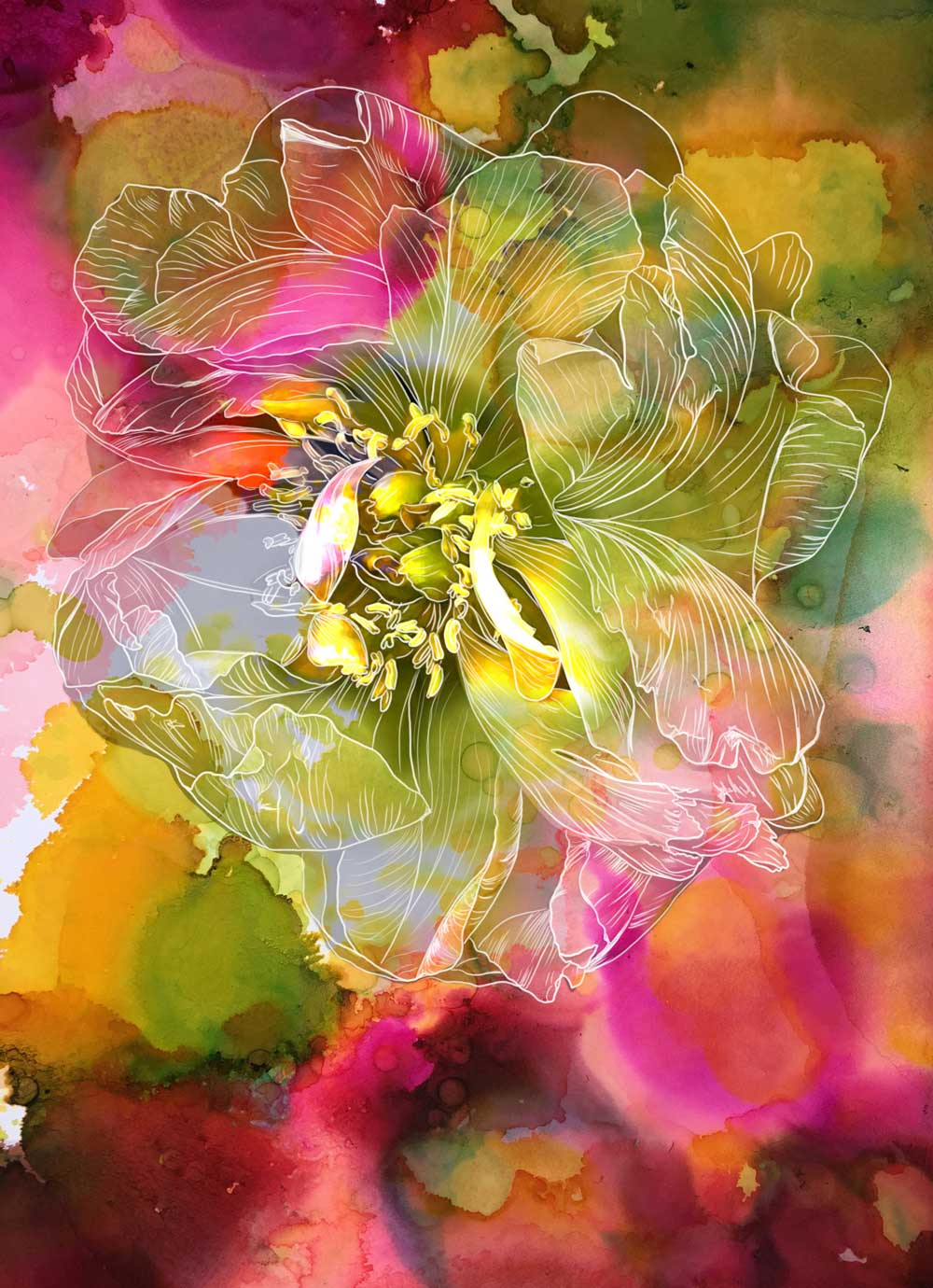"Pink Peony Flower on Alcohol Ink" Art Print