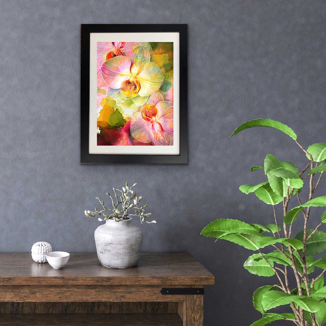 "Pink Orchid Flower on Alcohol Ink" Art Print