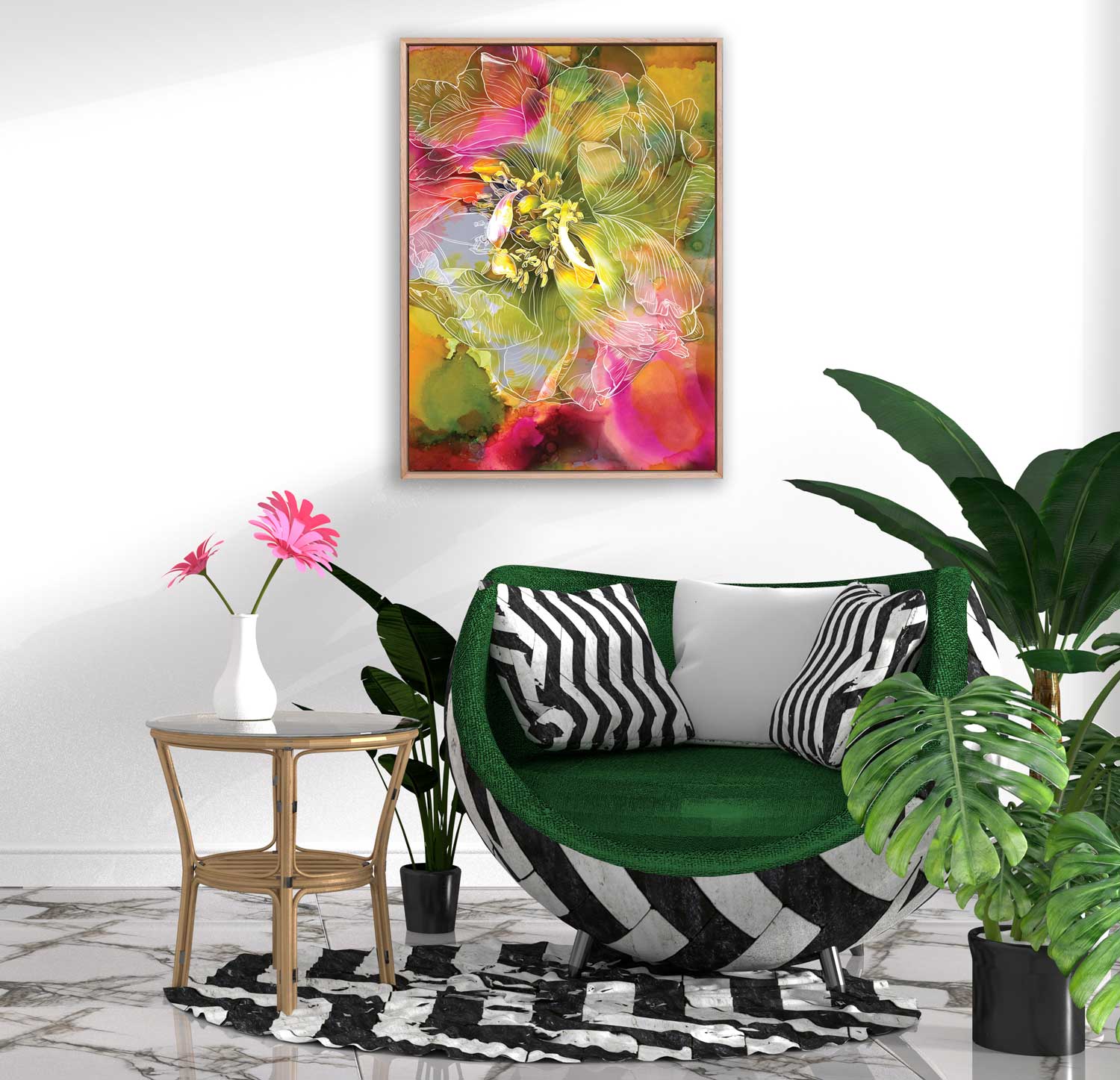 "Pink Peony Flower on Alcohol Ink" Art Print