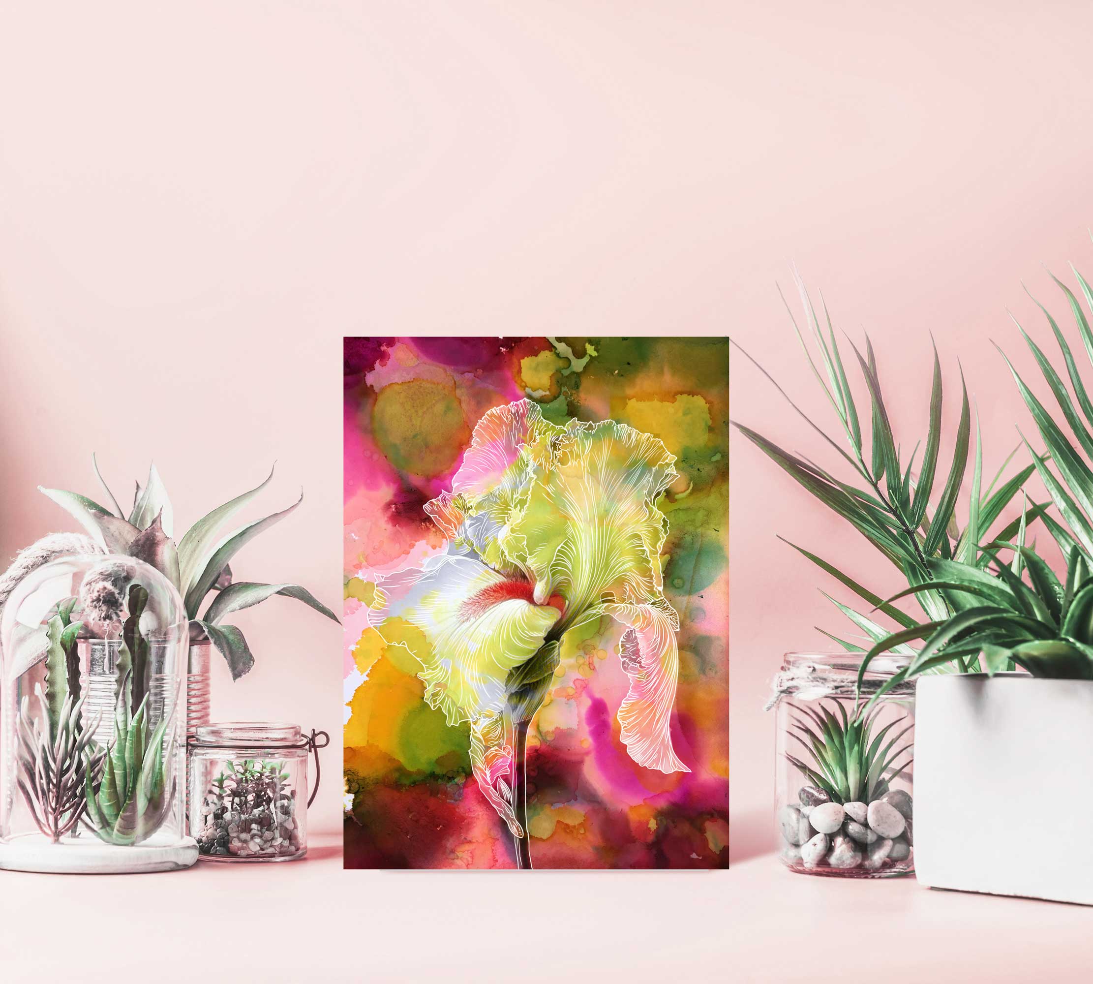 "Pink Iris Flower on Alcohol Ink" Art Print