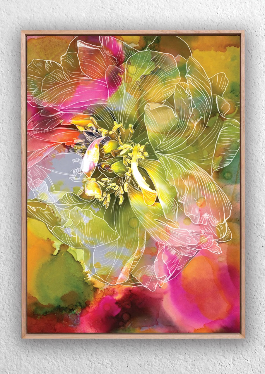 "Pink Peony Flower on Alcohol Ink" Art Print