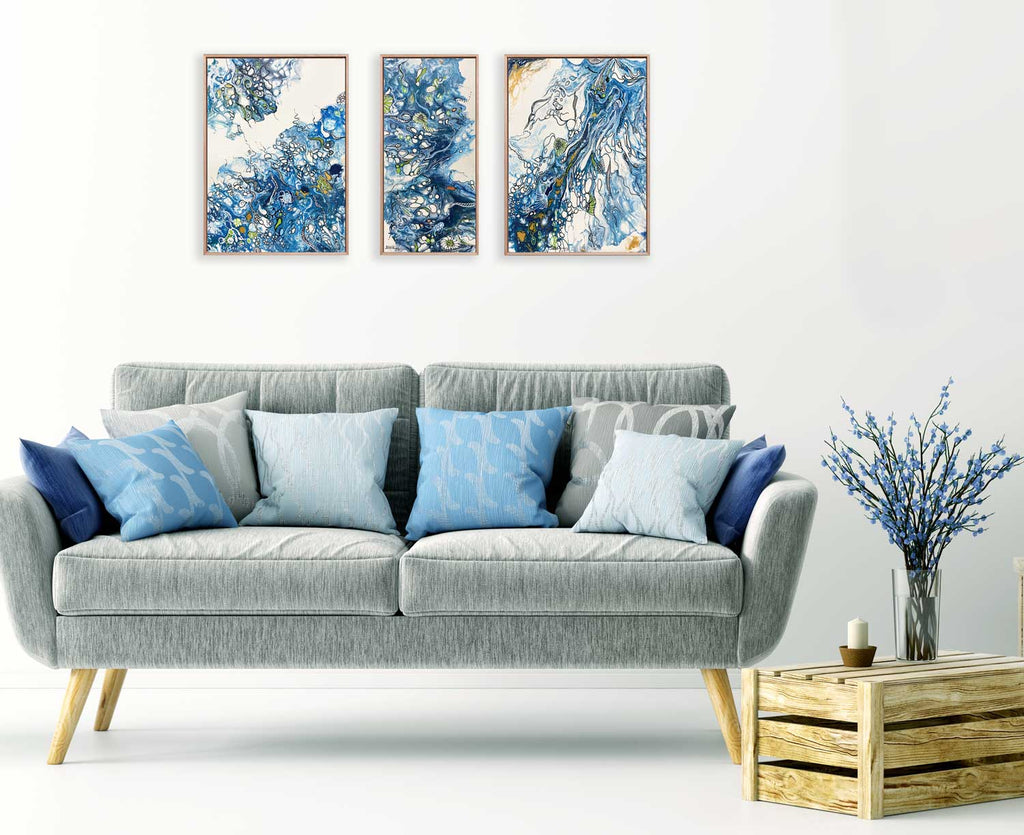 "Riverlife Abstract" Triptych Canvas Art Print Abstract Jess King Artist Riverlife-tryptich-framed-Jess-King-Artist-insitu_40c3445e-d049-4849-94fa-8a34040fa4ed