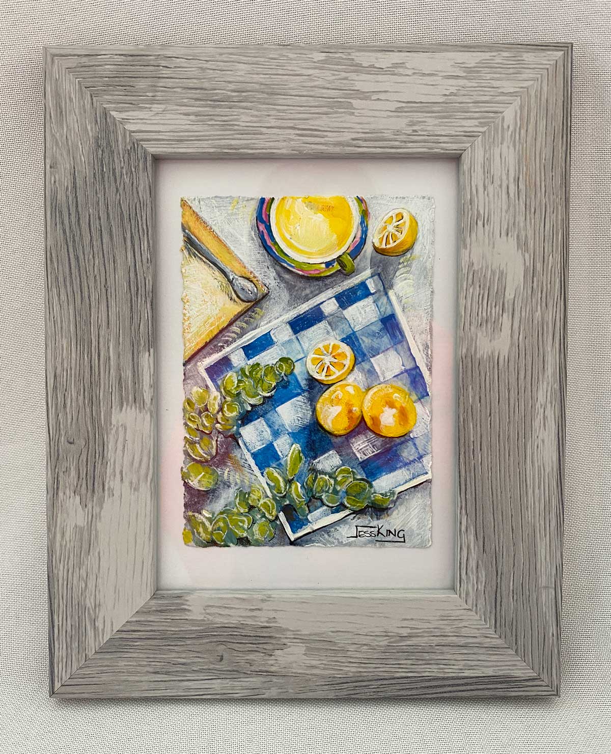 Tiny Treasure Lemons and Check Plate Original Still Life
