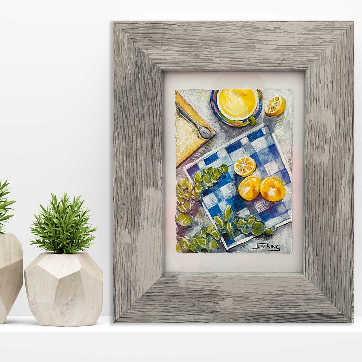 Tiny Treasure Lemons and Check Plate Original Still Life