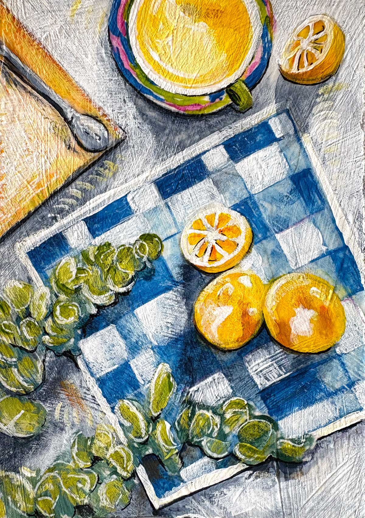 Tiny Treasure Lemons and Check Plate Original Still Life