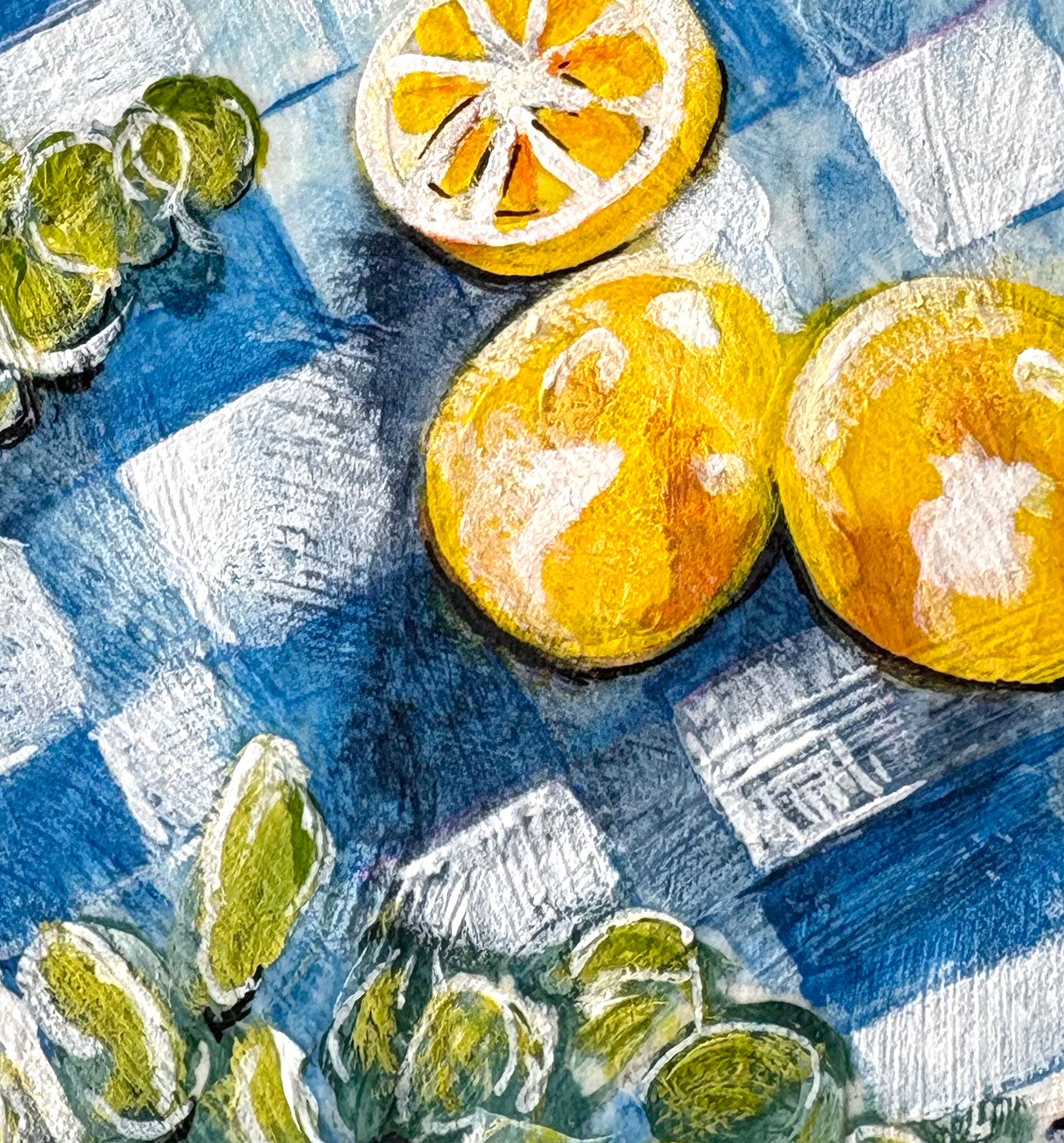 Tiny Treasure Lemons and Check Plate Original Still Life