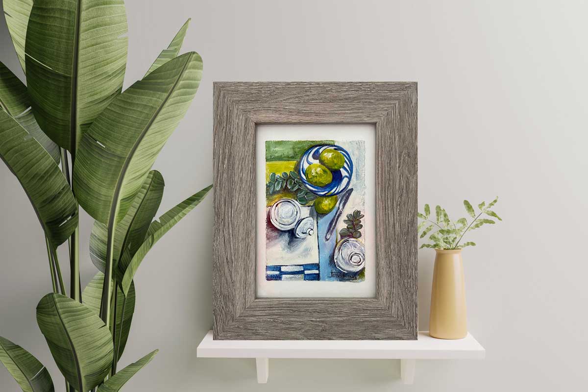 Tiny Treasure Limes and Blue Swirl Dish Original Still Life