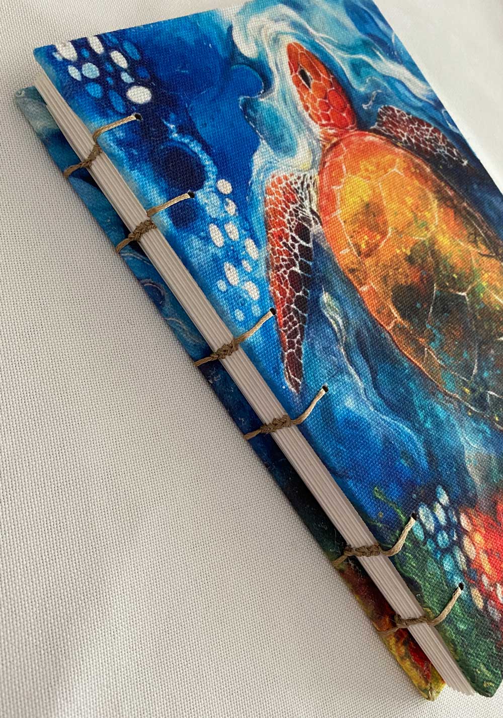 Blank A5 Art Journal | Turtle Cover Journal Jess King Artist Turtle-journal-Jess-King-stitched